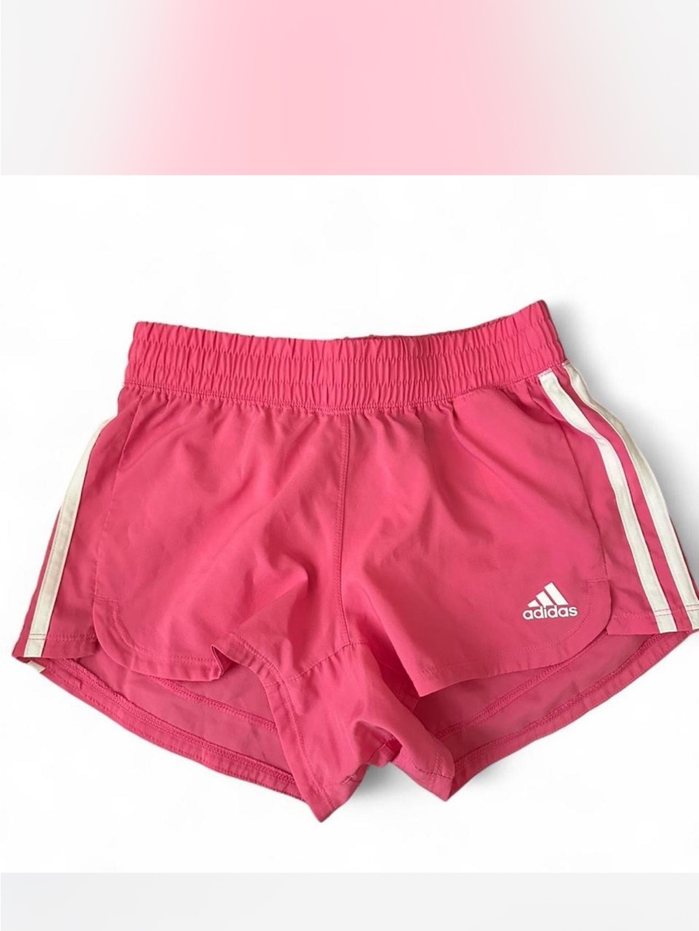 adidas Pink Women's Athletic Running Shorts with White Stripes